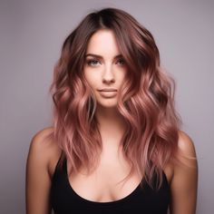 Rose Gold Balayage Brunettes, Rose Gold Brown Hair, Balayage On Dark Brown Hair, Balayage For Dark Hair, Dark Hair Ideas, Traditional Highlights, Rose Gold Hair Balayage, Hair Color Ideas For Brunettes Short, Rose Gold Hair Brunette