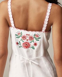 J.Crew: Embroidered Mini Dress In Linen For Women Sewing Patterns Free Women, Embroidered Mini Dress, Jcrew Collection, Scalloped Trim, Embroidered Clothes, White Dress Summer, Linen Shop, Refashion Clothes, Little White Dresses