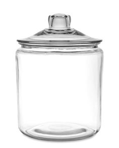 a large glass jar with a metal lid on a white background and clipping for text