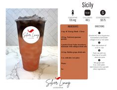 the menu for an iced coffee drink with information about it and its ingredients on display