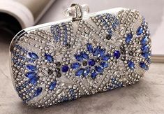 Silver Royal Blue Crystal Floral Leaves Embroidered Wedding Clutch, Statement Bag, Evening Clutch, Wedding Clutch, Cross Body Bag - Etsy Blue Rhinestone Clutch Evening Bag, Blue Clutch Bag For Wedding, Blue Wedding Clutch Bag, Elegant Blue Evening Bag With Rhinestones, Blue Rhinestone Evening Bag For Weddings, Blue Clutch Evening Bag For Wedding, Blue Wedding Clutch Evening Bag, Luxury Blue Bags For Wedding, Luxury Blue Wedding Bag