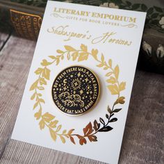 "Make your pin game strong with our Beatrice enamel pin badge. The perfect literature themed gift for a book lover. Part of our Shakespeare's Heroines collection, this black and gold enamel pin takes inspiration from Shakespeare's Much Ado About Nothing. \"...but then there was a star danced, and under that was I born\" - Beatrice in Much Ado About Nothing, Act II Scene I To make it extra special, each pin arrives on a gold foiled backing card - making it the perfect gift for any book lover. Or Beatrice Much Ado About Nothing, Shakespeare Characters, Much Ado About Nothing, Feminist Pins, Shakespeare Quotes, Pin Design, Pin Game, Literary Gifts, Enamel Pin Badge