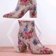 Pink Floral Print Pointy Toe Side Zipper Booties Hi-Heel: 3.4-3.6 Inch Slip On Ankle Boots Upper Material: Pu Leather Lining Material: Pu Leather Insole Material: Pu Leather Outsole Material: Rubber Glamorous Spring Boots With Round Toe, Trendy Pink Boots With Zipper Closure, Spring Party Heeled Boots With Zipper, Pink Round Toe Booties For Fall, Pink Ankle Booties For Spring, Pink Block Heel Shoes For Fall, Pink Block Heel Boots For Party, Pink Block Heel For Fall, Spring Party Booties With Block Heel