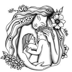 a woman holding a baby in her arms and flowers around her neck, with the words mother