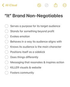 a checklist with the words it's brand - non - negotiateables