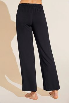 Gisele TENCEL™ Modal Everyday Straight Leg Pant - Black - Eberjey Relaxed Fit Full-length Yoga Pants, Comfortable Full-length Elastane Pants, Versatile Relaxed Fit Elastane Yoga Pants, Solid Color Comfort Stretch Pants For Relaxation, Comfort Stretch Pants For Relaxation, Versatile Stretch Modal Bottoms, Comfort Stretch Solid Color Straight Yoga Pants, Relaxation Full-length Pants In Solid Color, Casual Elastane Bottoms With Soft Touch