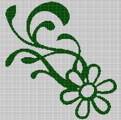 a cross stitch pattern with a green flower and leaves on the bottom half of it