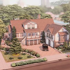 an artist's rendering of a large house in the suburbs