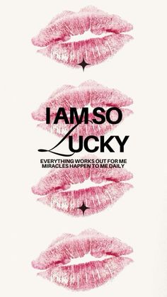 the cover art for i am so lucky, featuring pink lipstick on white paper with black writing