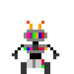 an image of a pixel art character with different colors on it's face and arms