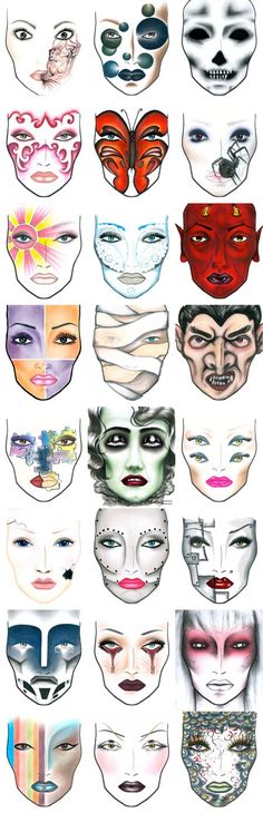 Fantasy Make-up, Halloweenský Makeup, Theatre Makeup, Makeup Face Charts, Special Fx Makeup, Theatrical Makeup, Character Makeup, Face Chart