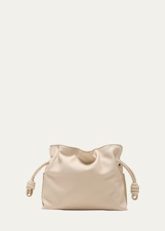 Loewe Flamenco Mini Napa Drawstring Clutch Bag - Bergdorf Goodman Loewe Flamenco, Bergdorf Goodman, Clutch Bag, Tops Designs, Luxury Fashion, Cream, Leather