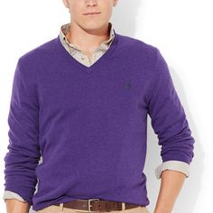 Fabric: 100% Lambs Wool Size: Xl (2 Available) Color: Heathered Purple (Stock Photo Is To Show Style And Fit. The Actual Sweater For Purchase Is A Darker, Heathered Purple Color). Style: V-Neck Long Sleeve Purple Sweater For Work, Purple Long Sleeve Sweater For Work, Purple V-neck Top For Winter, Classic Purple Winter Tops, Purple Men Outfit, Turtle Neck Men, Preppy Sweater, Polo Ralph Lauren Sweater, Tan Guys