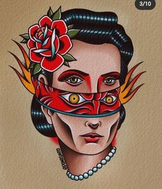 a drawing of a woman with red face paint