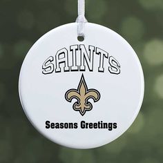 a new orleans saints ornament hanging from a string