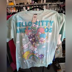 Brand New Sanrio Hot Topic T Shirt Sz Xl Hello Kitty And Friends Blue Hello Kitty Print Short Sleeve Top, Blue Short Sleeve Top With Hello Kitty Print, Sanrio Shirt, Hello Kitty T Shirt, Silly Clothes, Hello Kitty And Friends, Hot Top, Hot Topic, Dream Closet