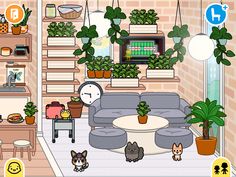 a living room filled with furniture and lots of plants