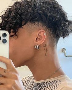 Tiny Tattoos For Men With Meaning, Love Ya Tattoo, Haircut Ideas For Curly Hair Men, Mens Hairstyles Curly Fade, Mini Tat Ideas, Hair Cuts For Men With Curly Hair, Tattoo Inspo Men, Haircuts For Men With Curly Hair, Taper Curly Hair