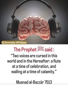 a poster with headphones and a brain in the middle that says, the prophet said two voices are recorded in this world and in the here