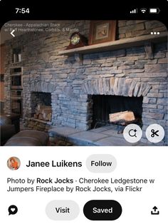 an image of a stone fireplace with the text jane luksens follow on it