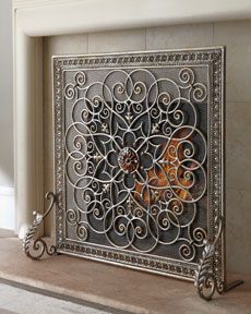 an ornate fireplace screen is shown with the words fireplaces below it and below it