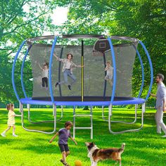 children playing with a trampoline in the park