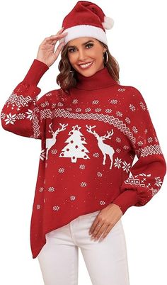 ZAFUL Women Christmas Sweater Oversized Pullover Sweaters Casual Loose Long Sleeve Knit Tops Oversized Pullover Sweaters, Loose Long Sleeve, Sweater Oversized, Sweater Oversize, Women Christmas, Oversized Pullover, Knit Tops, Long Sleeve Knit Tops, Christmas Women