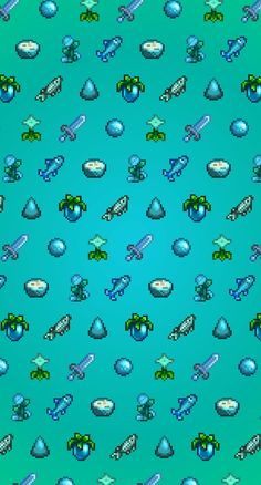 an image of a blue and green background with different objects