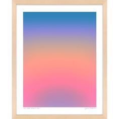 a pink and blue background in a wooden frame with white border on the bottom right corner