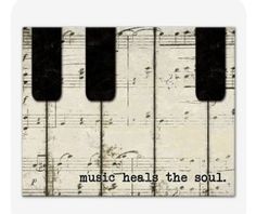 music heals the soul mousepad with piano keys and musical notes on white background