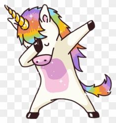 an unicorn with a rainbow mane is dancing