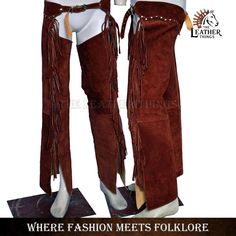 Description: You can ride with our Western Cowboy Flare Chap Fringe Suede Riding Buckskin Pants. By wearing it, your personality will look attractive and dignified These sturdy and beautiful handmade, unisex riding chaps are crafted from high-quality cowhide leather. Unrivaled in durability, offering the perfect balance of comfort and classic western design This pint-sleek suede finish feels luxurious and increases your traction while riding. It has a rugged, authentic cowboy vibe thanks to its Buckskin Pants, Fringe Chaps, Cowboy Chaps, Rhinestone Cowboy, Riding Chaps, Cowboy Pants, Chapeau Cowboy, American Western, Riding Pants