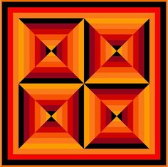 an orange and red square with four squares in the shape of three intersecting triangles, all on top of each other