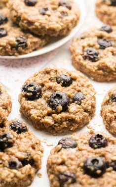 blueberry oatmeal breakfast cookies on a white plate, ready to be eaten