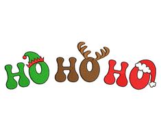 the word ho ho with reindeer antlers and snowflakes is shown on a white background