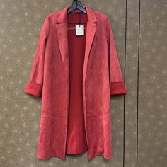 Price Is Firm! Super Cute! It’s A Suede Touch. Has Pockets! There’s A Minor Flaw Shown In Picture 4. Probably Can Be Cleaned With A Wash. Zara Outerwear For Fall Layering, Chic Red Outerwear For Layering, Zara Cardigan With Pockets For Workwear, Zara Red Outerwear For Fall, Casual Red Open Front Outerwear, Chic Red Zara Outerwear, Red Open Front Outerwear For Fall, Red Fitted Open Front Outerwear, Zara Cardigan