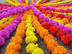 many colorful flowers are arranged in the shape of a flower