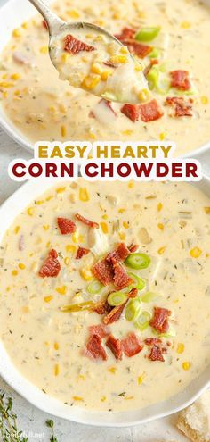 two bowls of easy hearty corn chowder