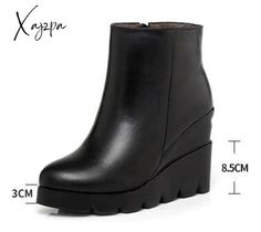 Brand Name: Xajzpa Chunky Platform Ankle-high Wedge Boots For Winter, Ankle-high Chunky Platform Wedge Boots For Winter, Winter Ankle-high Wedge Boots With Chunky Platform, Thick Bottom Round Toe Martin Boots, Winter Chunky Platform Wedge Boots With Round Toe, Winter Wedge Boots With Chunky Platform And Round Toe, Winter Wedge Boots With High Heel, Winter Platform Ankle-high Wedge Boots, Winter Ankle-high Platform Wedge Boots