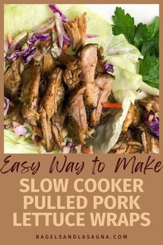 This is an easy recipe for making pulled pork in your Crock Pot. It is the best and healthy way to take a pork shoulder and slow cook it until it is tender. Also, you can use your Instant Pot on the slow cook setting to get the same results. Pulled Pork Wraps, Pulled Pork Lettuce Wraps, Pulled Pork Wrap, Low Carb Pulled Pork, Pork Wraps, Pork Lettuce Wraps, Pulled Pork Recipe, Low Carb Recipe, Slow Cooker Pulled Pork