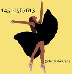 a woman in a black dress is dancing on a yellow background with the words decalsby grace below her