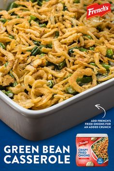 green bean casserole with french onion and fried onions in it is featured on the cover of frito's magazine