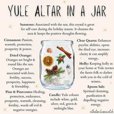 Yule Herbs And Spices, Altar In A Jar, Winter Solstice Aesthetic, Wicca Holidays, Yule Altar, Winter Solstice Traditions, No Ok, Yule Crafts