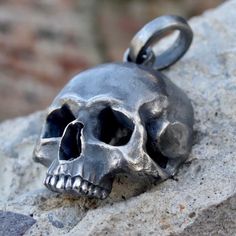 In stock. Going soon. Black Skull Necklace only at $29.99.. Sterling Silver Skull Rings, Winged Skull, Punk Design, Silver Skull Ring, Skull Pendant Necklace, Metal Skull, Biker Jewelry, Gothic Metal, Black Skull