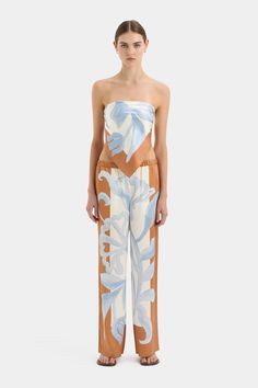 Sorrento Pant Silk Printed Straight Pants, Chic Silk Printed Pants, Silk Wide Leg Printed Bottoms, Printed Silk Wide Leg Bottoms, Chic Silk Printed Bottoms, Summer Silk Printed Pants, Silk Outfit Ideas, Placement Print, Winter Capsule Wardrobe