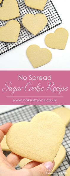 no spread sugar cookie recipe for valentine's day with heart shaped cookies on cooling rack