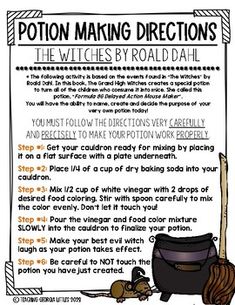 a poster with instructions on how to make directions for the witches roadahh project