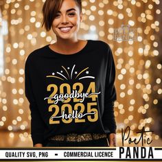 a woman wearing a black sweatshirt with the words goodbye and 205th anniversary printed on it