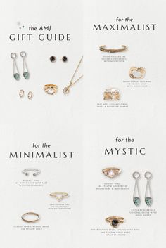 Fine jewelry gift guide for the minimalist, maximalist, and mystic. Shop for the 2022 holiday season. Buy ethical jewelry for your loved one. Handmade in Philadelphia sustainablne jewelry ethically sourced. For gemstone and crystal lovers as well as lovers of the environment. Shop the guide for your partner. Jewelry Magazine Layout, Must Have Jewelry Pieces, Jewelry Information, Jewelry Story Ideas, Jewelry Infographic, Jewelry Marketing, Jewelry Content, Gift Guide 2022, Jewelry Guide