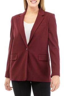 Polish up your wardrobe with this collared jacket from DKNY. | DKNY Women's Long Sleeve Notch Collar Flap Pocket One Button Jacket, 4 Collared Jacket, Button Jacket, Notch Collar, Suit Separates, Notched Collar, Jacket Buttons, Flap Pocket, Women Long Sleeve, Suit Jacket